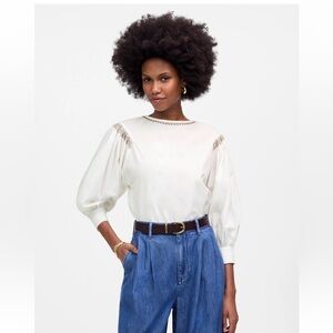 Madewell Embroidered Poplin Balloon-Sleeve Top small NEW Boho cotton cottagecore